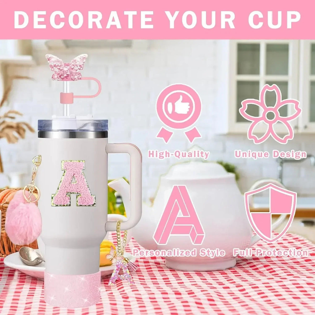 Personalized initial tumbler charm set