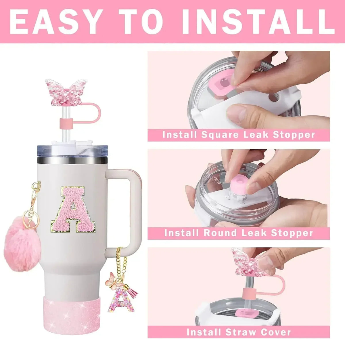 Personalized initial tumbler charm set
